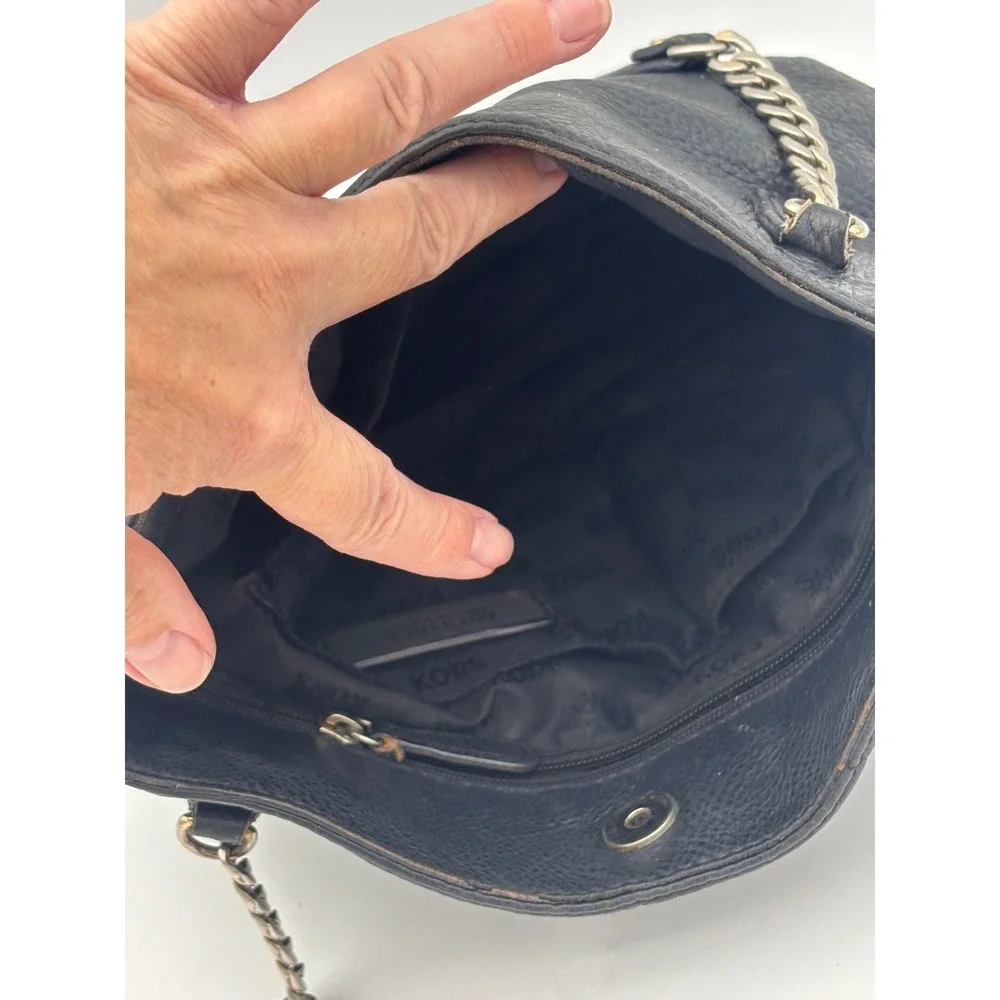 MICHAEL KORS Black Leather Bag Handbag Pebbled Leather Chain Shoulder Medium